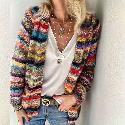 Bohemia Striped Colorful Knitting Cardigan-STYLEGOING