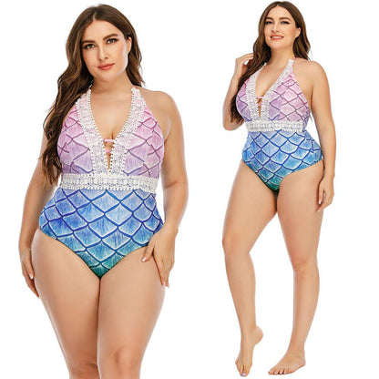 Plus Size One Piece Halter Swimwear-STYLEGOING