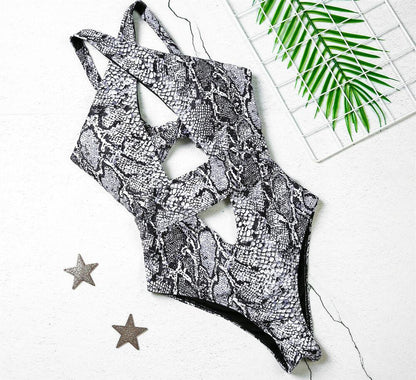Women Snake Print Bikini Swimsuit-STYLEGOING