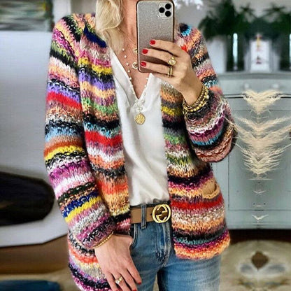 Bohemia Striped Colorful Knitting Cardigan-STYLEGOING