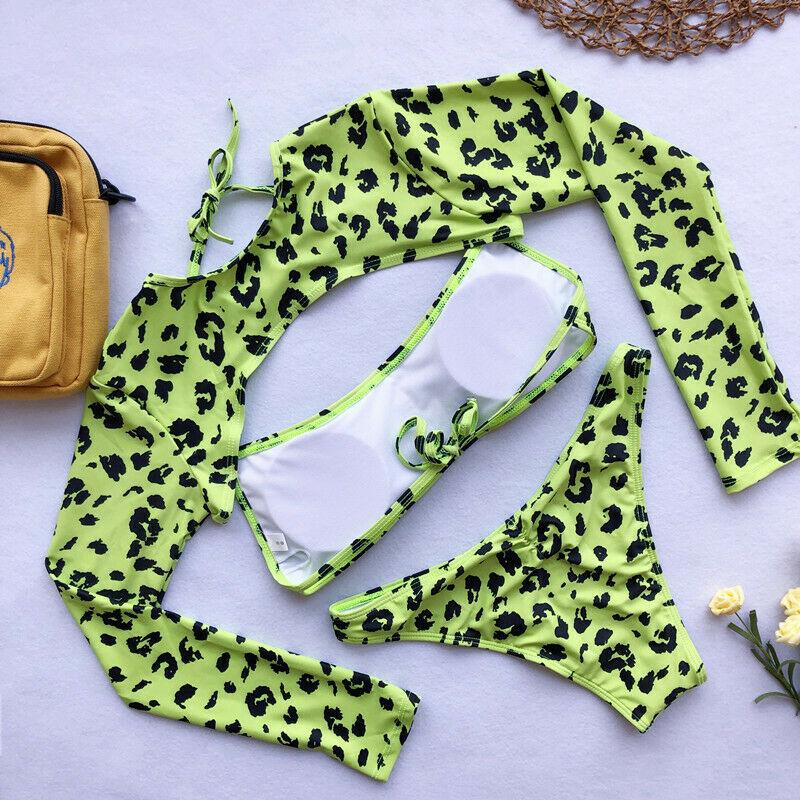 Long Sleeves Leopard 3PCS Set Swimwear-STYLEGOING
