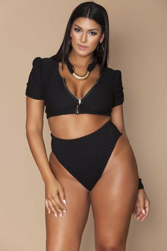 Plus Size High Waist Zipper Swimsuit-STYLEGOING