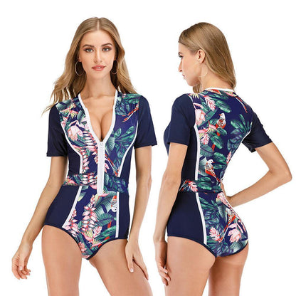 Short Sleeve One Piece Rash Guard Swimwear-STYLEGOING