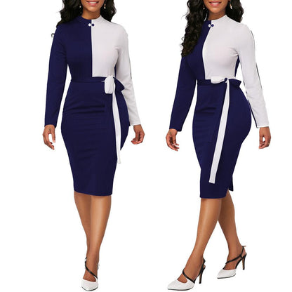 Long Sleeve Office Wear Bodycon Mini Dress-STYLEGOING