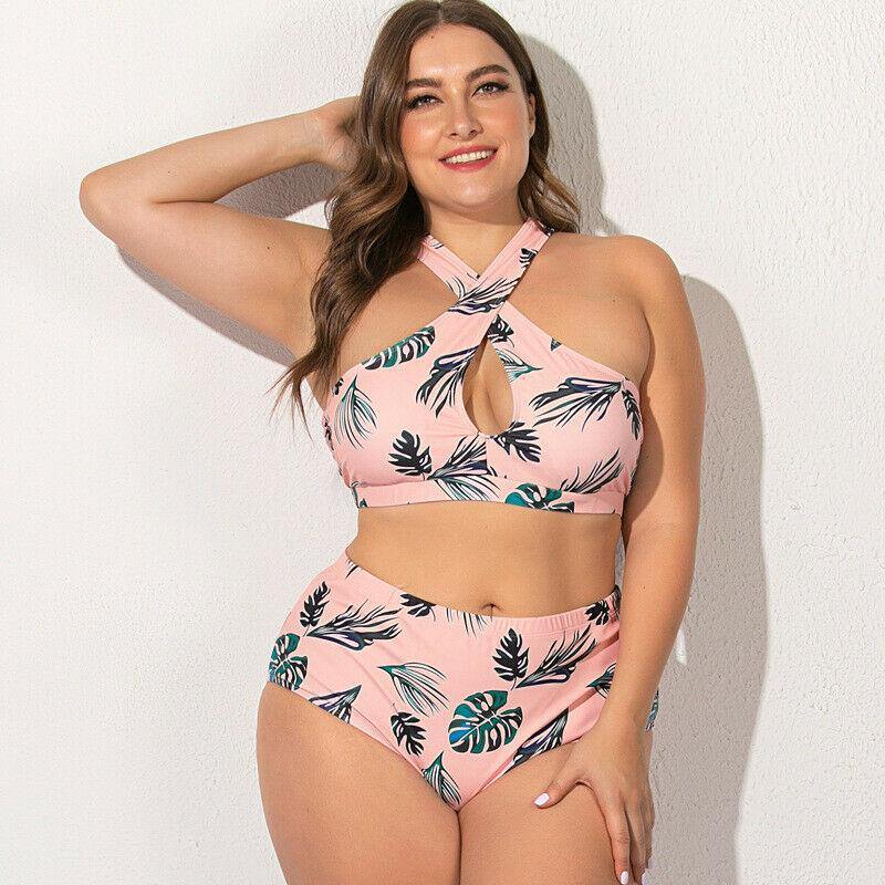 Plus Size High Waist Halter Bra Bikini Set-STYLEGOING