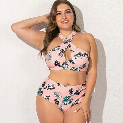 Plus Size High Waist Halter Bra Bikini Set-STYLEGOING