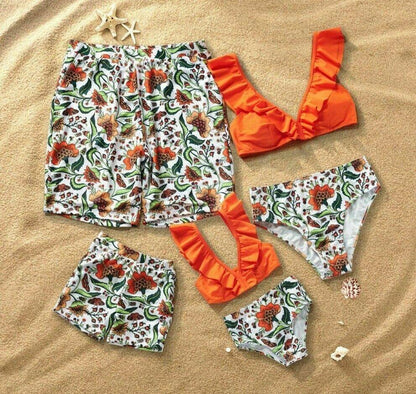 Orange Printed Bikini Set For Mom Daughter-STYLEGOING