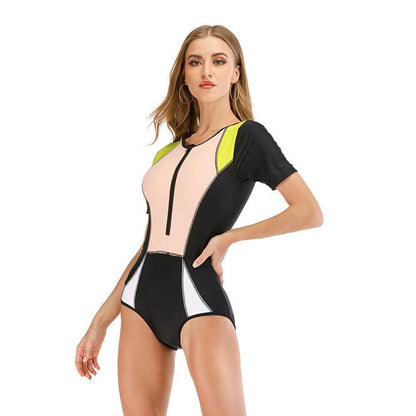 Short Sleeve One Piece Rash Guard Swimwear-STYLEGOING