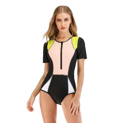 Short Sleeve One Piece Rash Guard Swimwear-STYLEGOING