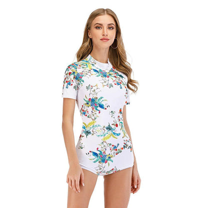 Floral Short Sleeve One Piece Swimwear-STYLEGOING