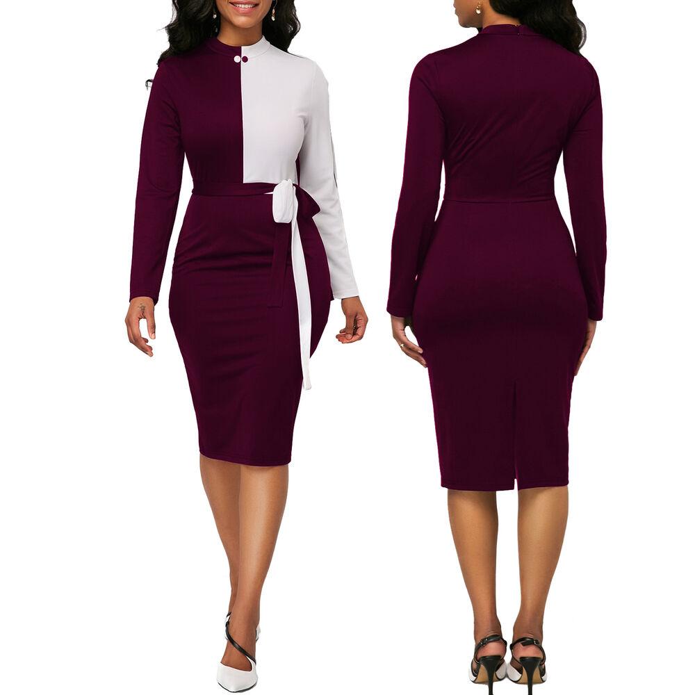 Long Sleeve Office Wear Bodycon Mini Dress-STYLEGOING