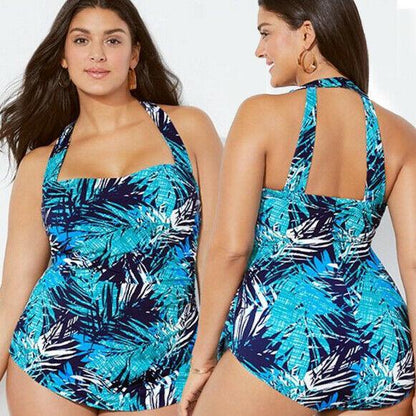 Plus Size Halter Blue Monokini-STYLEGOING
