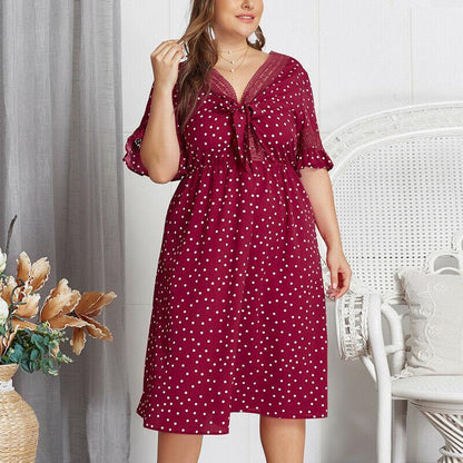Plus Size Casual Dress V-neck Midi Dresses-STYLEGOING