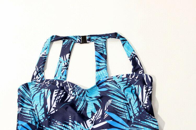 Plus Size Halter Blue Monokini-STYLEGOING