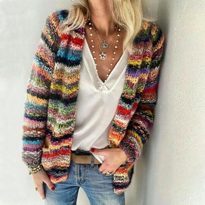 Bohemia Striped Colorful Knitting Cardigan-STYLEGOING