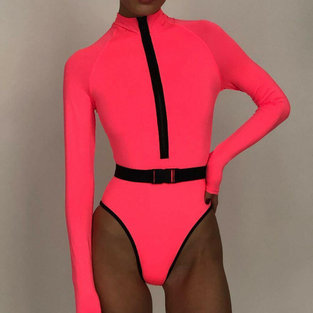One Piece Long Sleeve Zipper Monokini-STYLEGOING
