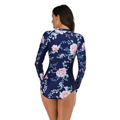 Rash Guard Zipper One Piece Swimsuit-STYLEGOING