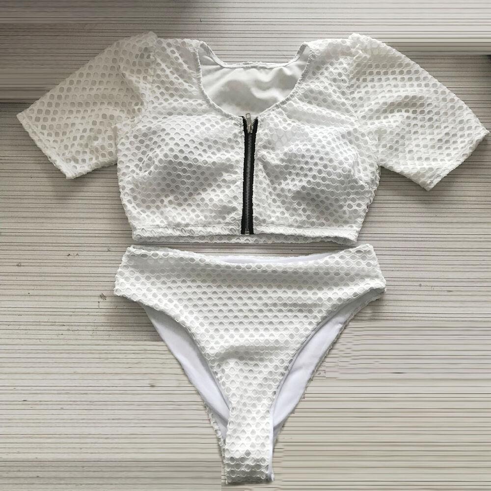 Plus Size High Waist Zipper Swimsuit-STYLEGOING