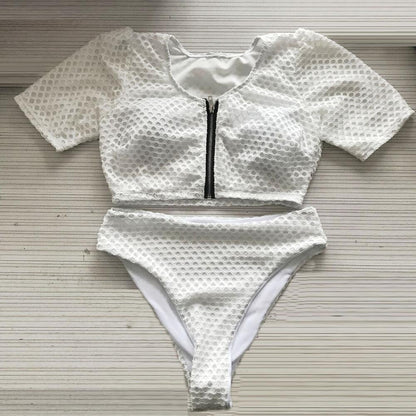 Plus Size High Waist Zipper Swimsuit-STYLEGOING