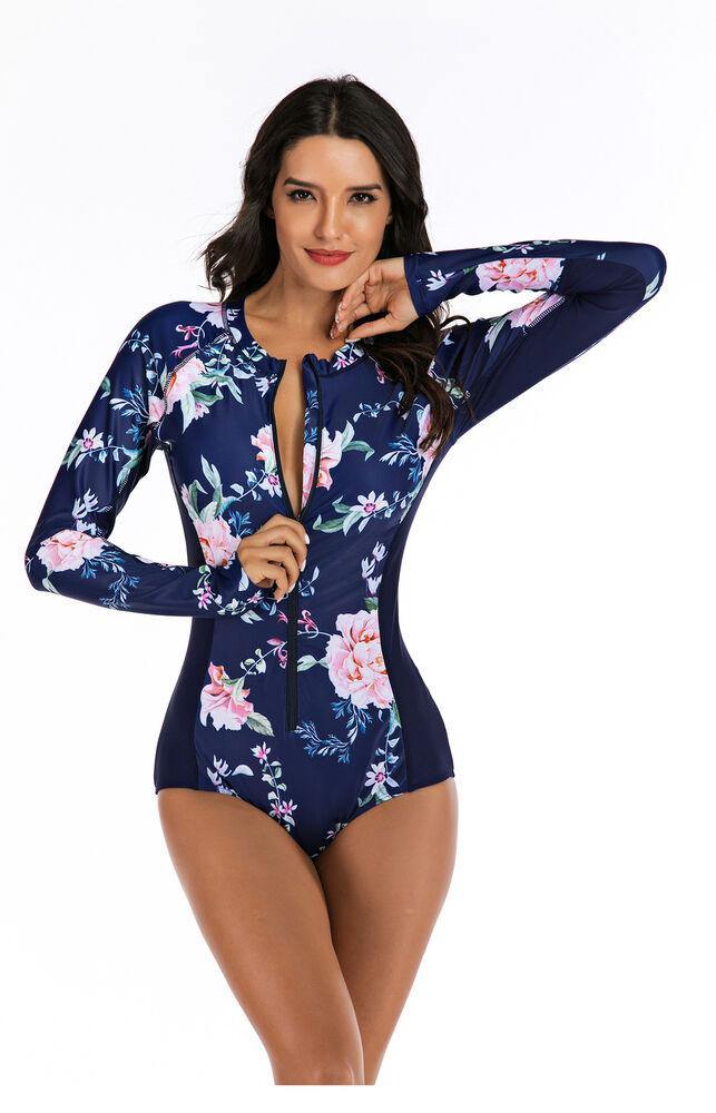 Rash Guard Zipper One Piece Swimsuit-STYLEGOING