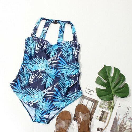 Plus Size Halter Blue Monokini-STYLEGOING