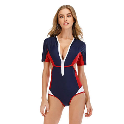 Short Sleeve One Piece Rash Guard Swimwear-STYLEGOING