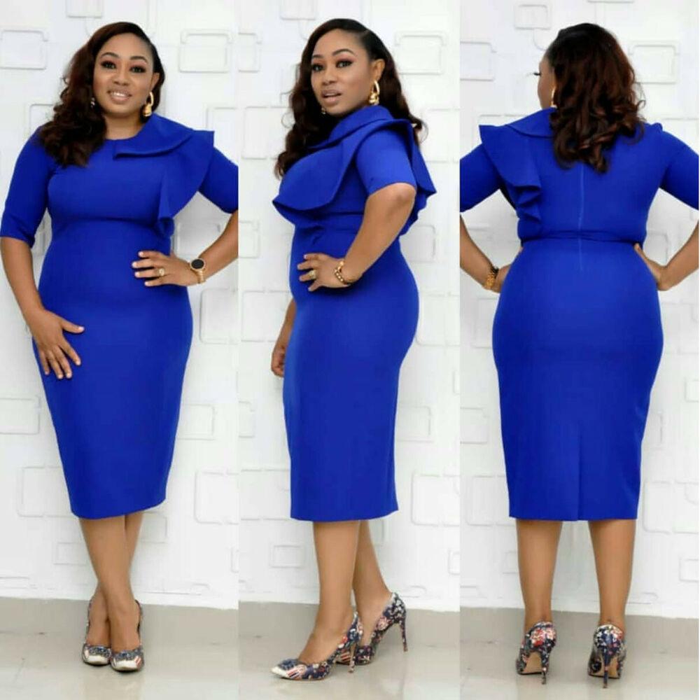 Womens Plus Size Ruffle Midi Bodycon Dress-STYLEGOING