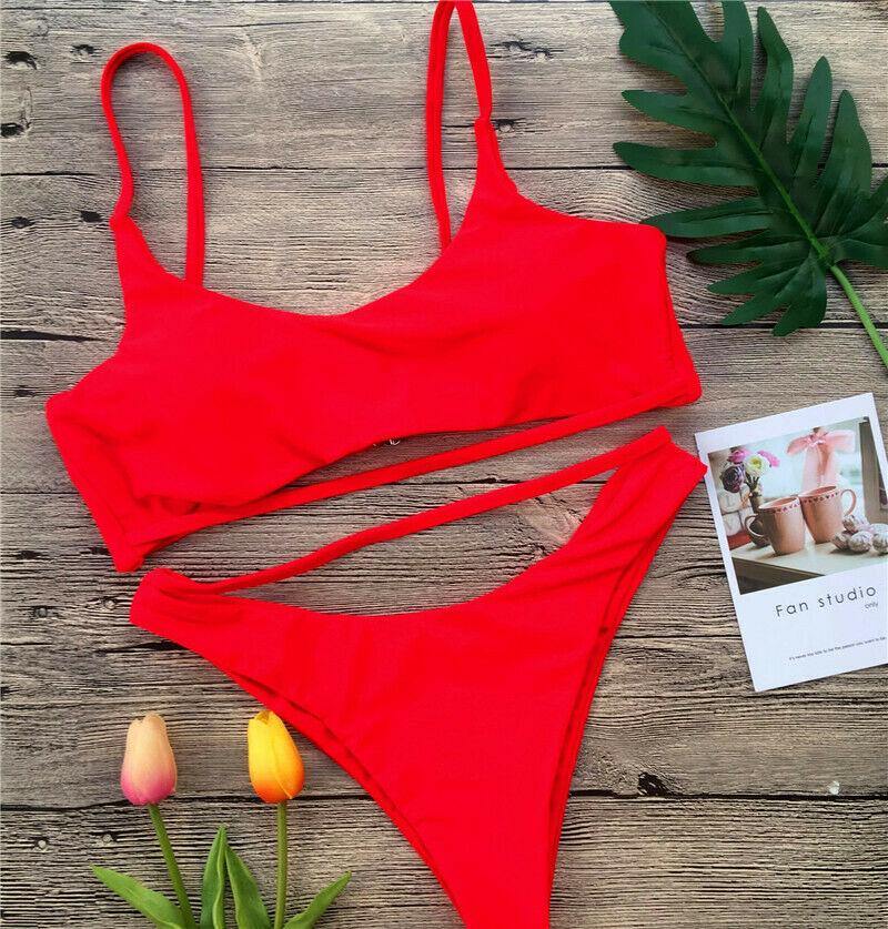 Leopard Print Solid Bikini Set Suits Swimwear-STYLEGOING