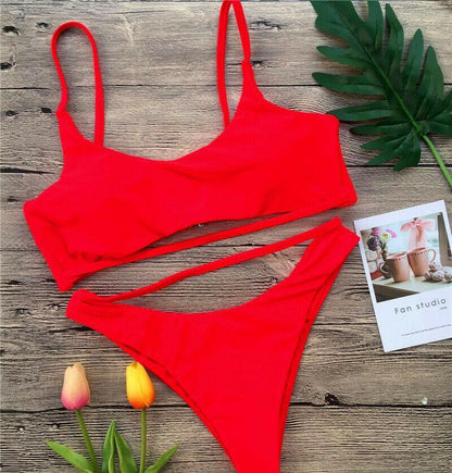 Leopard Print Solid Bikini Set Suits Swimwear-STYLEGOING