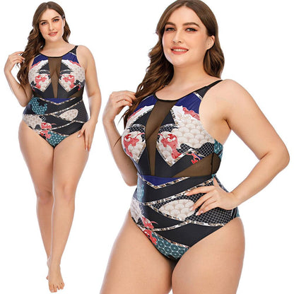 Womens Plus Size Floral Monokini-STYLEGOING
