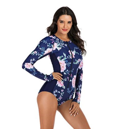 Rash Guard Zipper One Piece Swimsuit-STYLEGOING