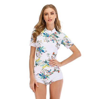Floral Short Sleeve One Piece Swimwear-STYLEGOING