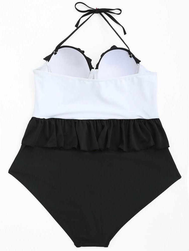 Black Plus Size Beachwear Monokini-STYLEGOING