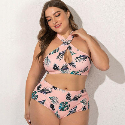 Plus Size High Waist Halter Bra Bikini Set-STYLEGOING