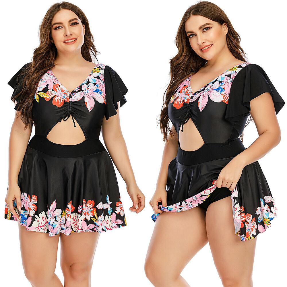 Plus Size Short Sleeve Bikini Swimsuit-STYLEGOING