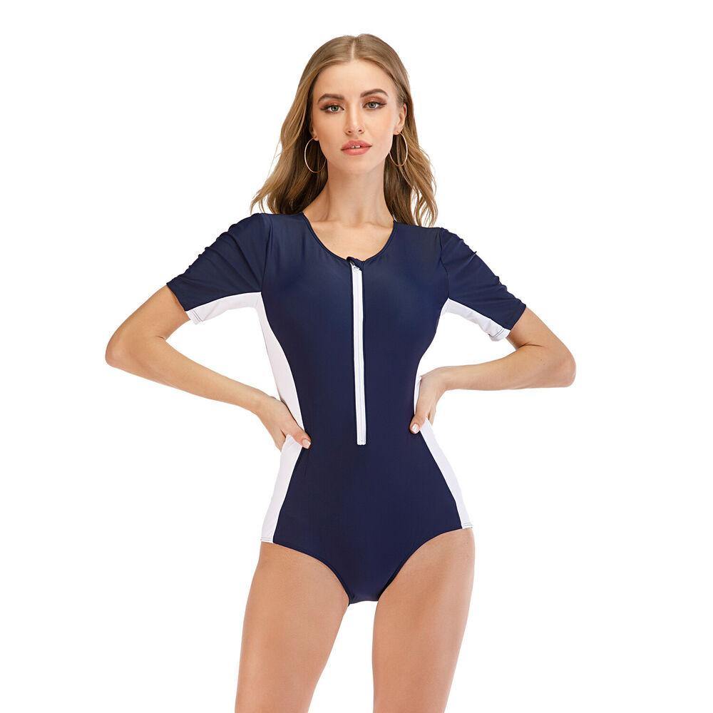 Short Sleeve One Piece Rash Guard Swimwear-STYLEGOING