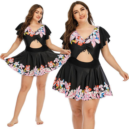 Plus Size Short Sleeve Bikini Swimsuit-STYLEGOING