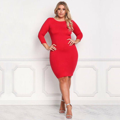 Plus Size Casual Long Sleeve Short Dress-STYLEGOING