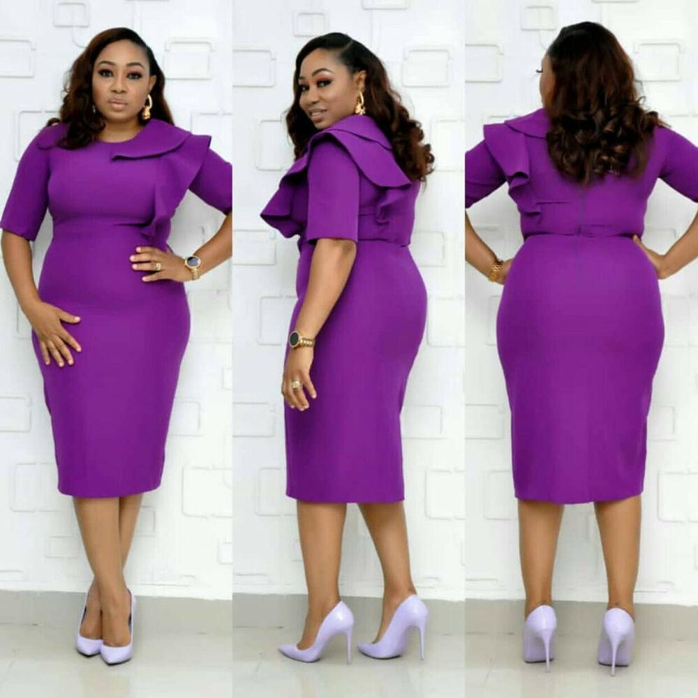 Womens Plus Size Ruffle Midi Bodycon Dress-STYLEGOING