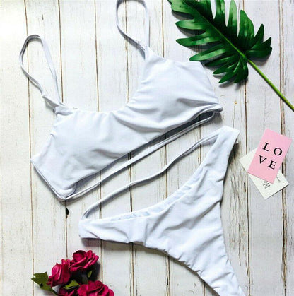 Leopard Print Solid Bikini Set Suits Swimwear-STYLEGOING