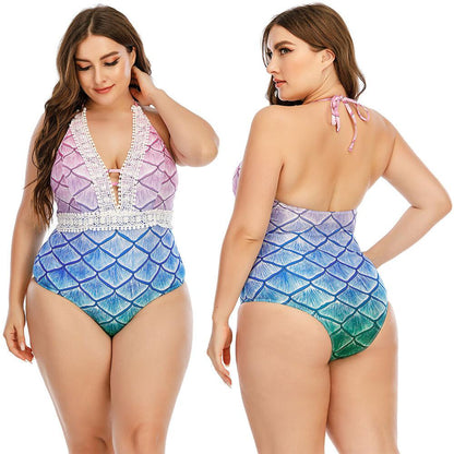 Plus Size One Piece Halter Swimwear-STYLEGOING