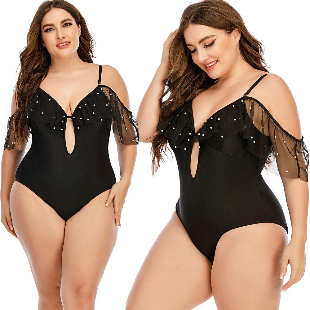 Womens Plus Size Swimwear Monokini-STYLEGOING