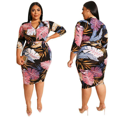 Plus Size Casual Flower Midi Dresses-STYLEGOING