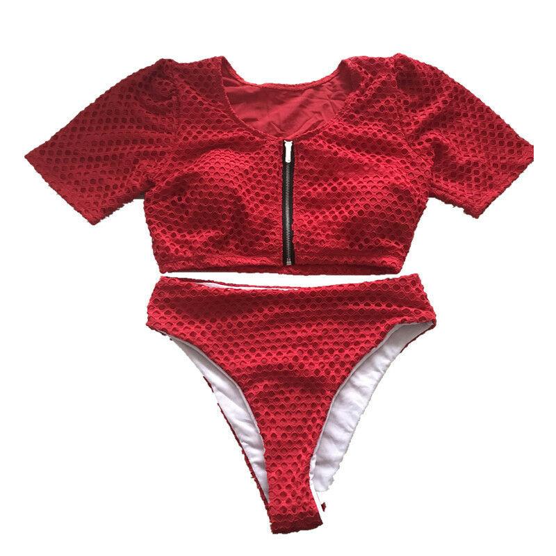 Plus Size High Waist Zipper Swimsuit-STYLEGOING