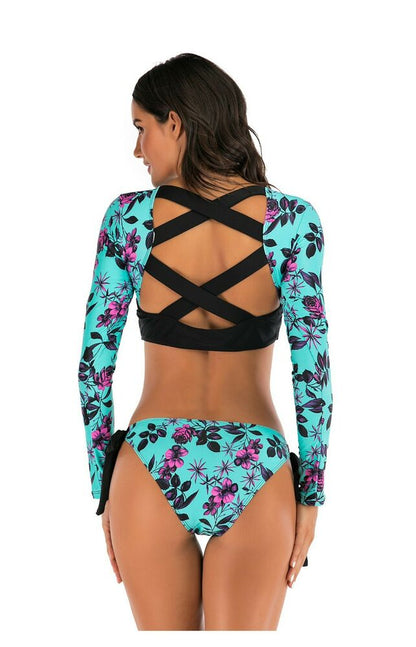 Long Sleeve Two Piece Rash Guard Swimwear-STYLEGOING