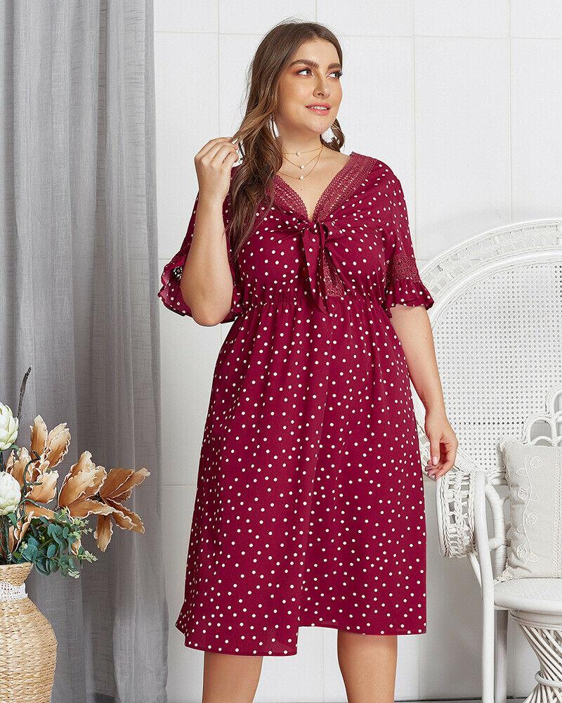 Plus Size Casual Dress V-neck Midi Dresses-STYLEGOING