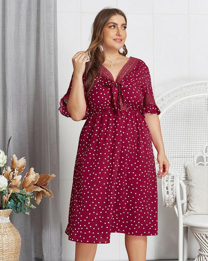 Plus Size Casual Dress V-neck Midi Dresses-STYLEGOING