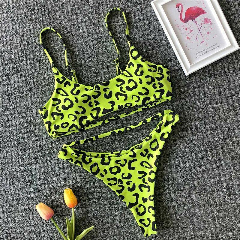 Leopard Print Solid Bikini Set Suits Swimwear-STYLEGOING