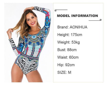 Sexy Long Sleeve Zip Back One Piece Swimsuit-STYLEGOING