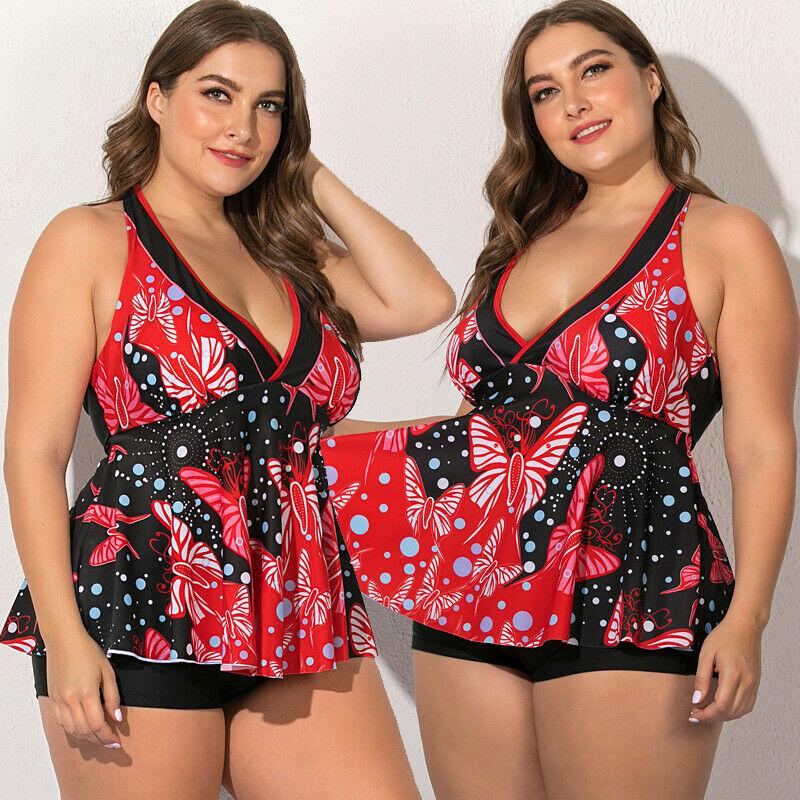 Plus Size Stripe Floral Swimwear Bikini-STYLEGOING